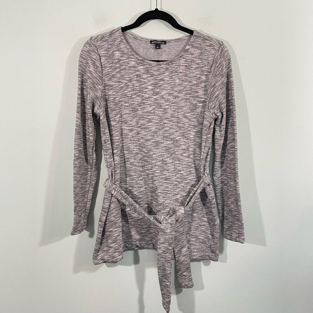 J Crew Mercantile Heather Grey Long Sleeve Tie Waist Sweatshirt Size S #J9997